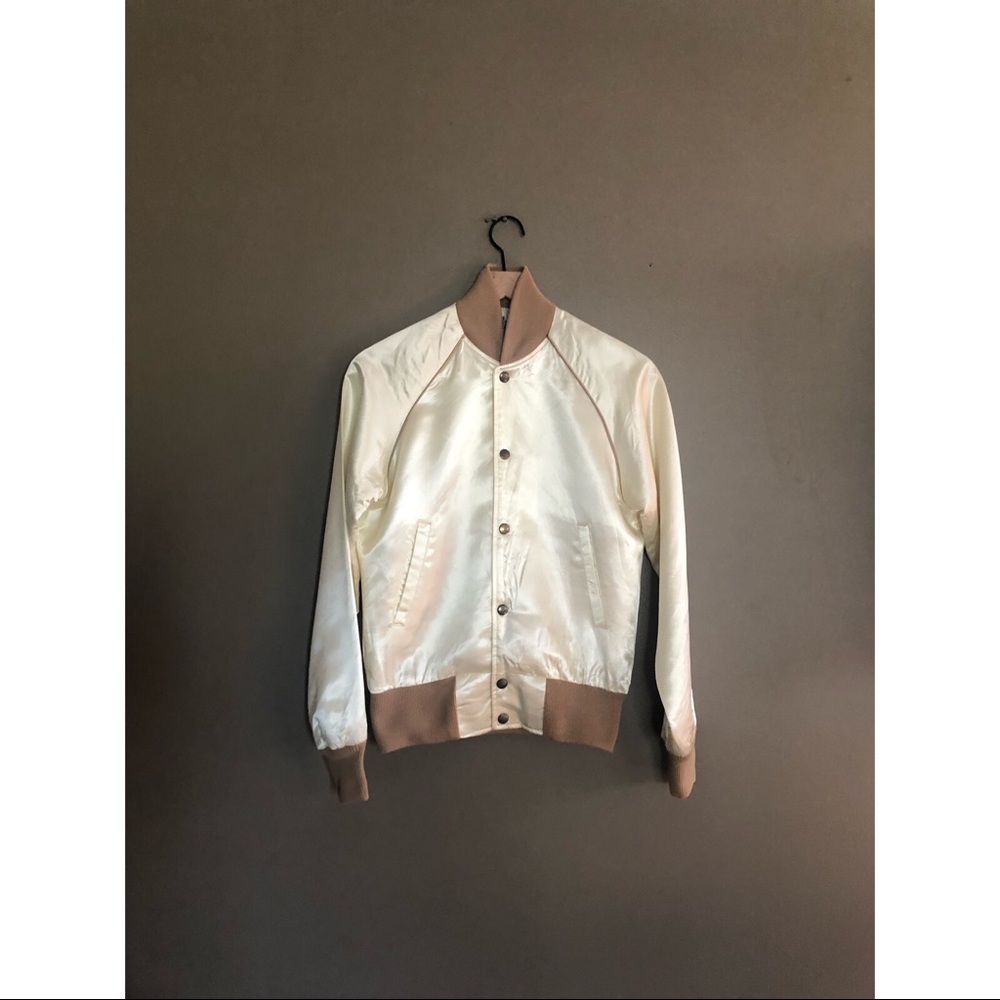Vintage cream satin bomber jacket